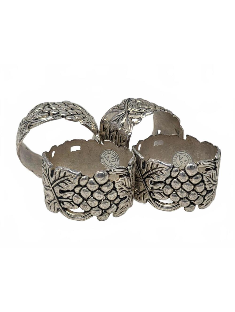 Vintage Godinger GSA Silverplate Grape Leaf Napkin Rings Set of 4